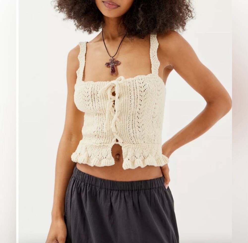 NEW Urban Outfitters Carmella Lace-Up Crochet Sweater Tank Top Size M Boho